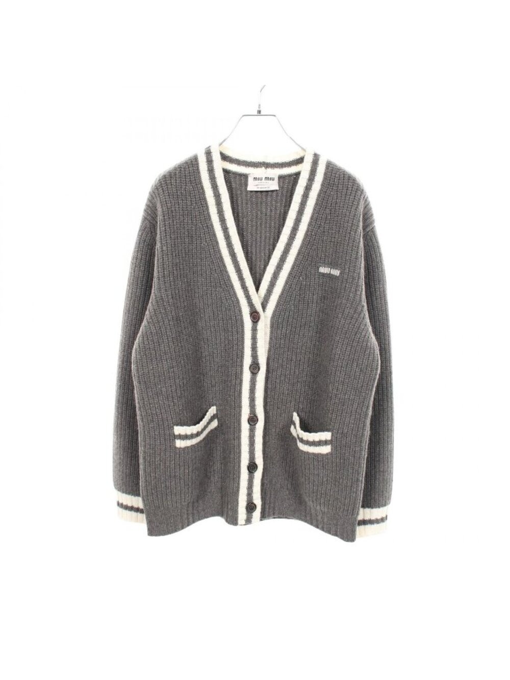 Miu Miu Cardigan Logo Rib Knit Cashmere Wool Ensemble